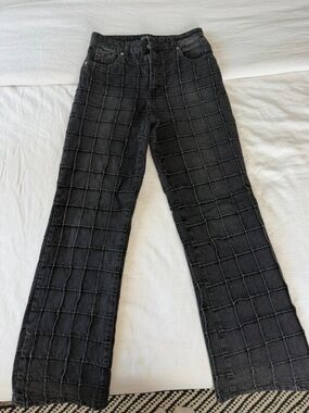 Black Boot-Cut Grid-Pattern Jeans for Women